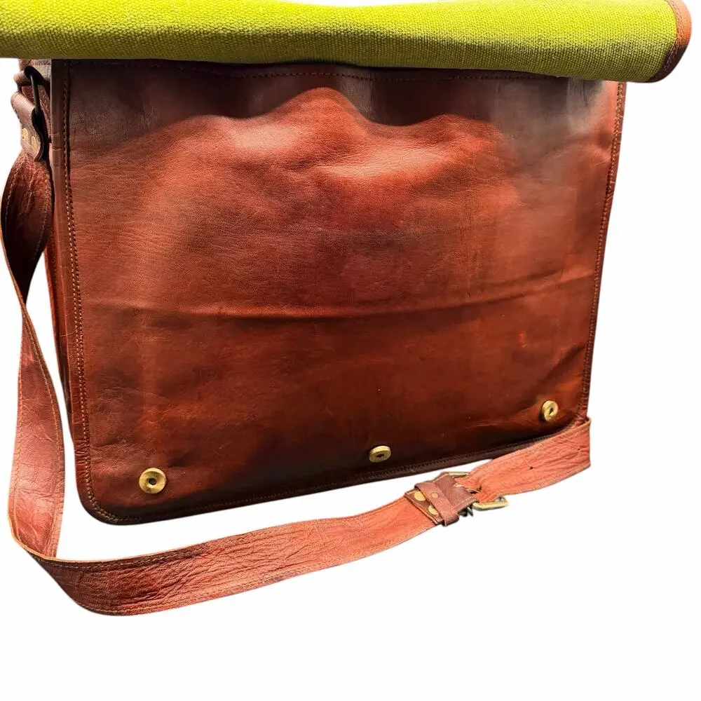 Handmade Brown Leather Messenger Bag Laptop Crossbody Satchel
